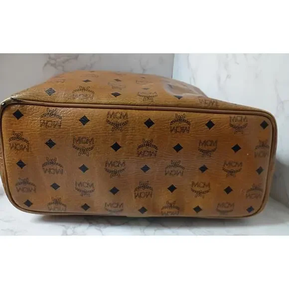 MCM Cognac Visetos Monogram Green Stripe Limited Edition Liz Shopper Tote - Picture 6 of 8